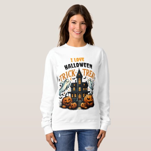 Sweatshirt Un tour-ou-gâteau éffrayant dans un ancien manoir (Devant entier)