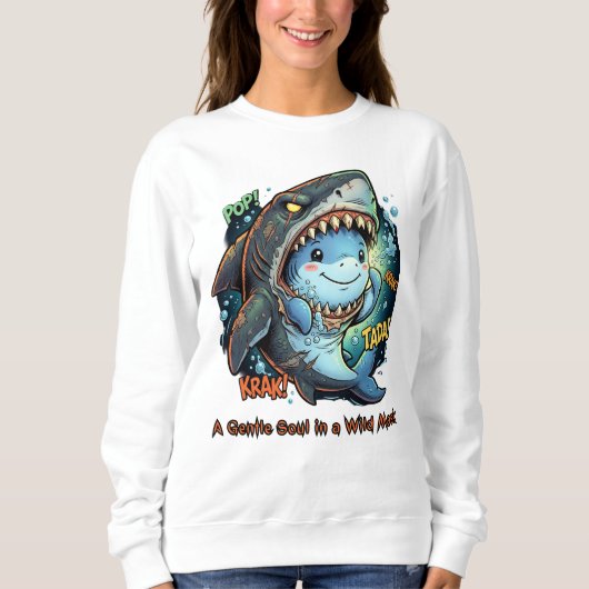 Sweatshirt Une âme douce dans un masque sauvage Requin mignon (Devant)
