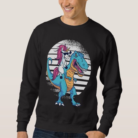 Sweatshirt Unicorn Riding Dinosaur Rex Retro Sunset Boys Girl (Devant)