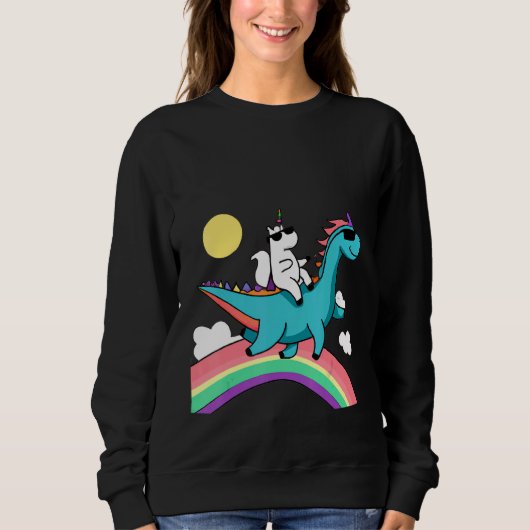 Sweatshirt unicorn with sunglasses riding a dinosaur and rain (Devant)