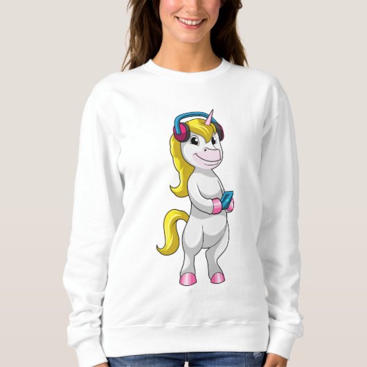 Sweatshirt Unicorne à l'écoute de musique avec casque (Devant)