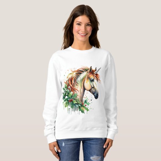 Sweatshirt Unicorne à Noël (Devant entier)