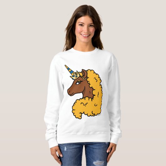 Sweatshirt Unicorne Afro Jaune (Devant entier)