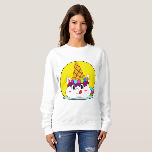 Sweatshirt Unicorne avec cône de crème glacée (Devant entier)