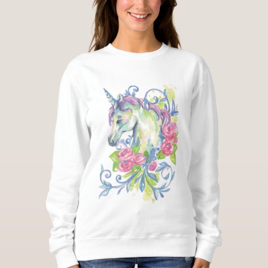 Sweatshirt Unicorne avec roses (Devant)