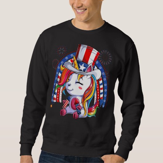Sweatshirt Unicorne Oncle Sam Casquette Us Drapeau Quatrième (Devant)