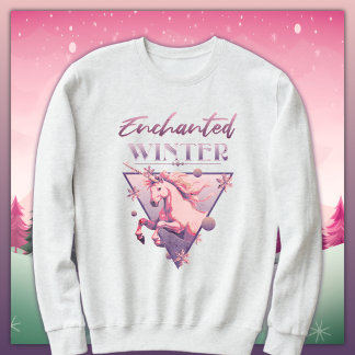 Sweatshirt Unicorne rose hiver enchantée Rétro