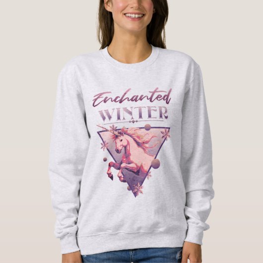 Sweatshirt Unicorne rose hiver enchantée Rétro (Devant)