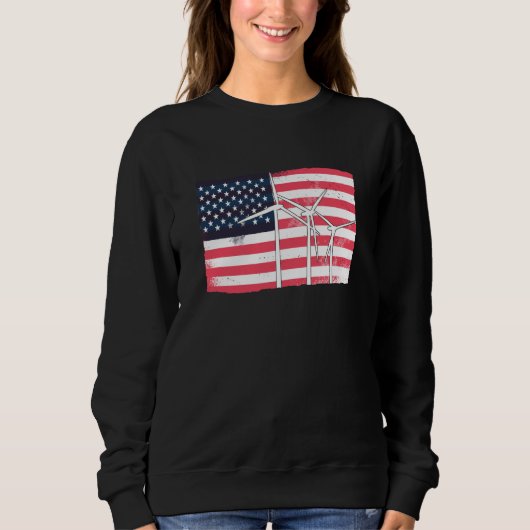 Sweatshirt USA America Flag Wind Turbine Energy (Devant)