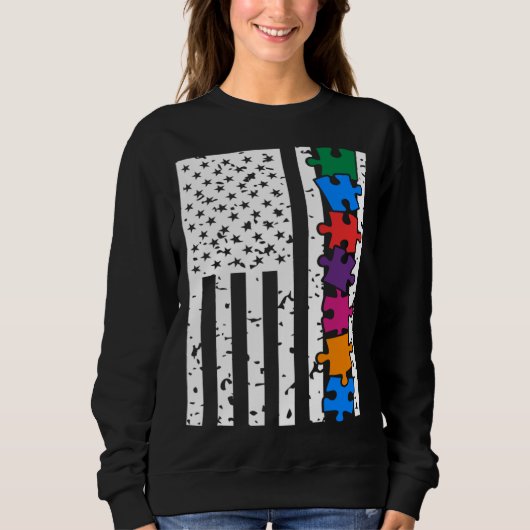 Sweatshirt USA American Flag Autism Awareness Autistic Child  (Devant)