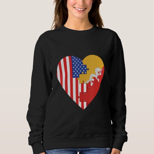 Sweatshirt USA and Bhutan Flags Heart (Devant)