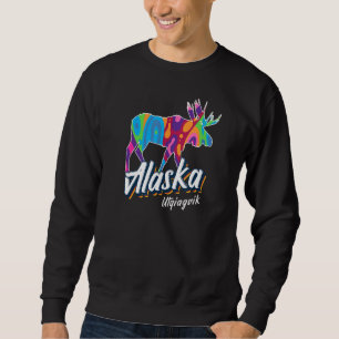 Sweatshirt Utqiagvik Alaska Usa Colorful Moose Art Vacances S