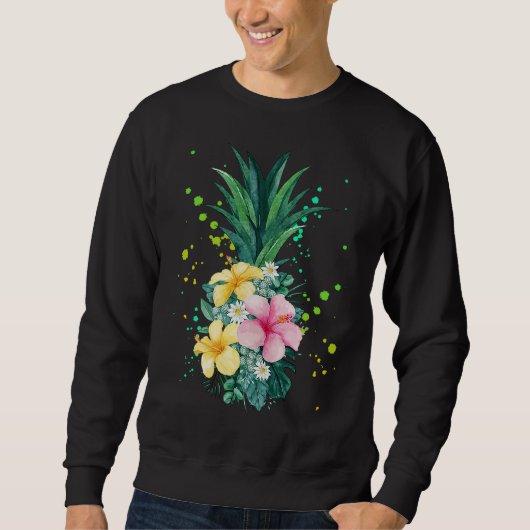 Sweatshirt Vacances d'art de l'ananas à fleur d'Hawaï (Devant)