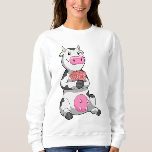 Sweatshirt Vache au Poker avec cartes de Poker (Devant)