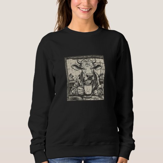 Sweatshirt Vache Boire du café ou du thé, Cool Funny Steer Ca (Devant)