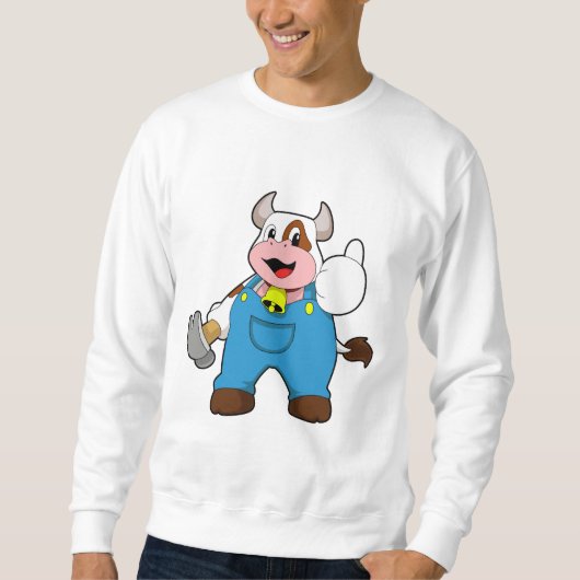 Sweatshirt Vache comme artisan avec marteau (Devant)