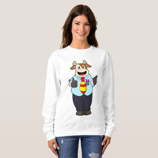 Sweatshirt Vache comme enseignant avec Cravate (Devant entier)