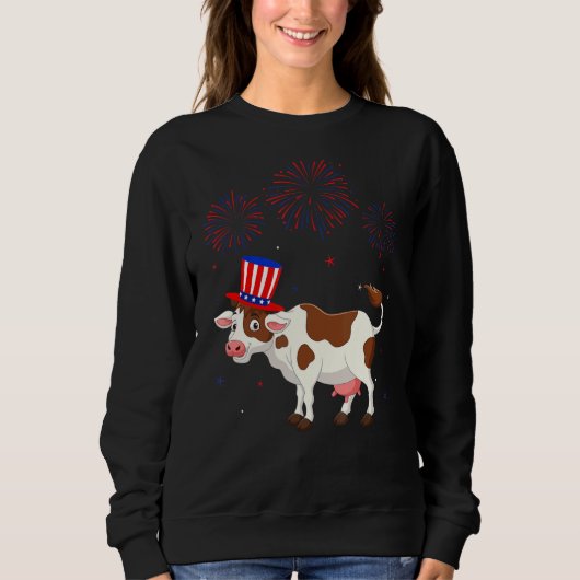 Sweatshirt Vache Graphiste Rouge Blanc Bleu Décor 4 De (Devant)