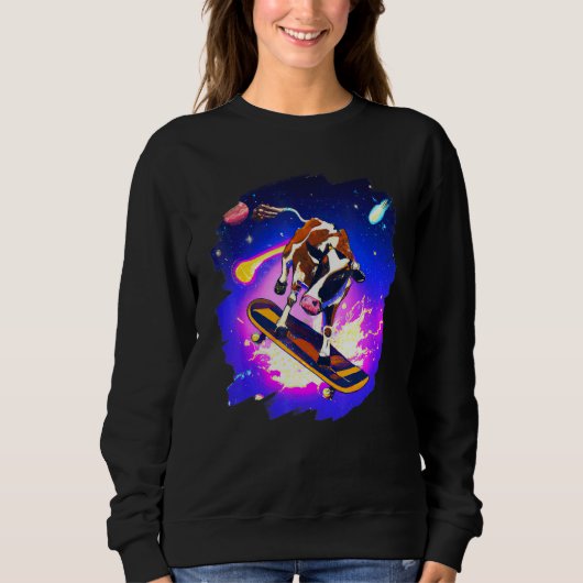 Sweatshirt Vache planchant dans l'espace rétro vintage ska (Devant)