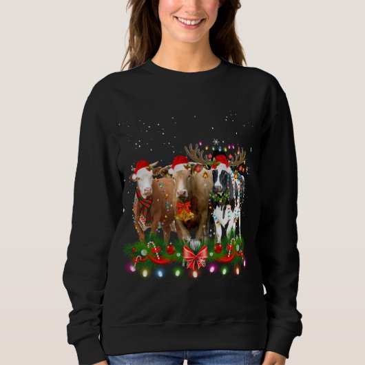Sweatshirt Vache Reindeer Casquette Père Noël Noël Lumière Dr (Devant)