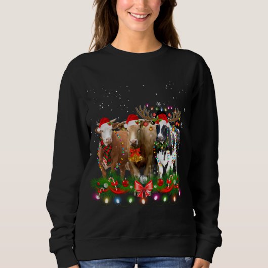 Sweatshirt Vache Reindeer Casquette Père Noël Noël Lumière Dr (Devant)