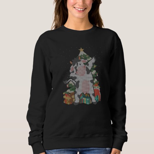 Sweatshirt Vache sapin de Noël laid Noël (Devant)