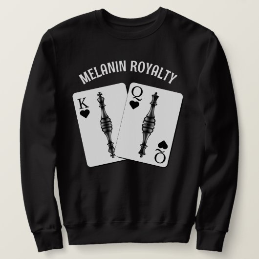 Sweatshirt Valentine BLACK KING QUEEN CARTES DE JEU Couples (Design devant)