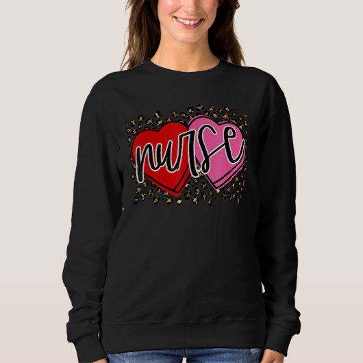 Sweatshirt Valentine Nurse Retro Heart Leopard Happy Valentin (Devant)