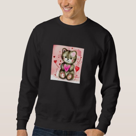 Sweatshirt Valentine's Day Love Heart Cat Teddy Girlfriend Fi (Devant)
