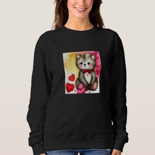 Sweatshirt Valentine's Day Love Heart Cat Teddy Girlfriend Fi (Devant)