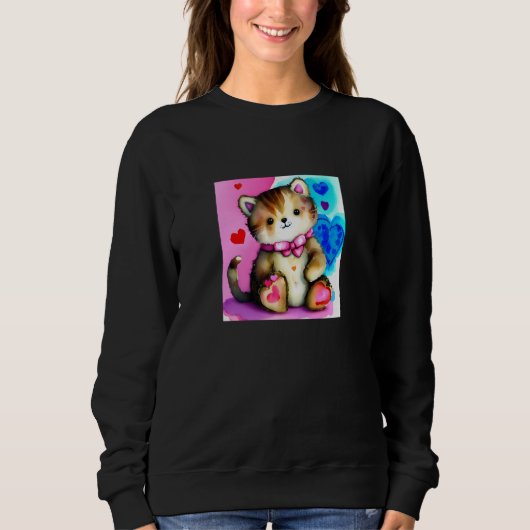 Sweatshirt Valentine's Day Love Heart Cat Teddy Girlfriend Fi (Devant)