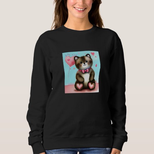 Sweatshirt Valentine's Day Love Heart Cat Teddy Girlfriend Fi (Devant)