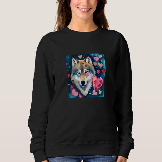Sweatshirt Valentine's Day Love Heart Cute Wolf Girlfriend Fi (Devant)