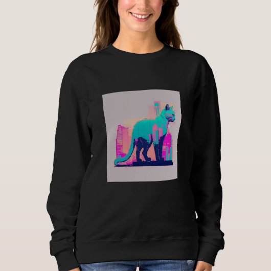 Sweatshirt Vaperwave Aesthetic Glitch Cat Retrowave Synthwave (Devant)