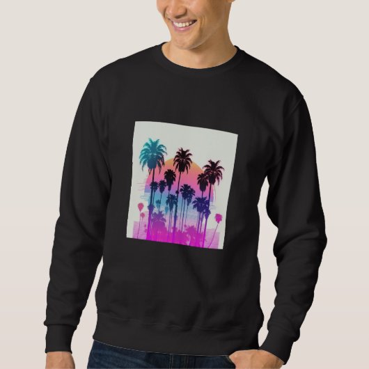 Sweatshirt Vaperwave Aesthetic Glitch Palm Retrowave Synthwav (Devant)