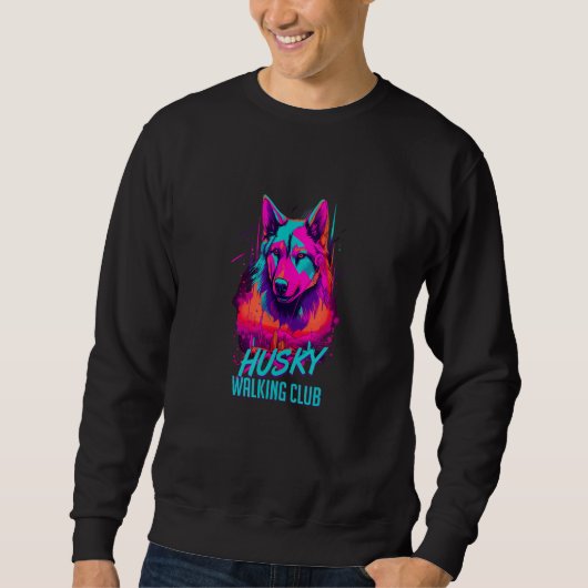 Sweatshirt Vaporwave Husky Walking Club Retro 80s Inspired Do (Devant)