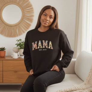 Sweatshirt Varsity Mama Est Floral Coloré de Style Féminin