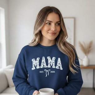 Sweatshirt Varsity Mama Est Florale Bleue Minimaliste Féminin