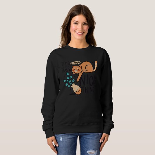 Sweatshirt Vase de fleur de chat (Devant entier)
