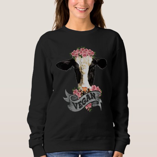 Sweatshirt Vegan  Cow With Flower Headband (Devant)