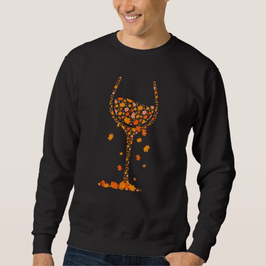 Sweatshirt Verre De Vin Feuille D'Érable Automne Boire Vin (Devant)