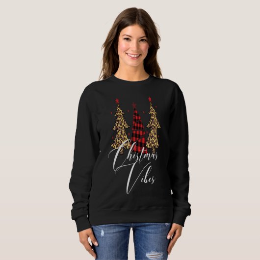 Sweatshirt Vibes de Noël Buffalo Plaid Leopard Slim Christa (Devant entier)