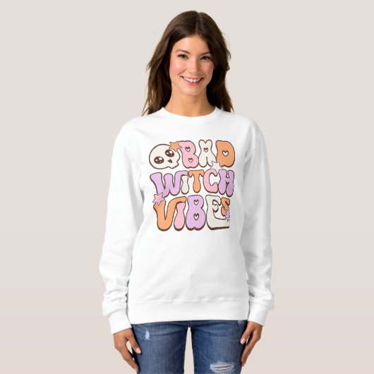 Sweatshirt Vibes de sorcière rétro Halloween Pastel Sweatshir (Devant entier)