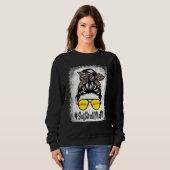 Sweatshirt Vie De Softball Bleu Avec Leopard Et Bun Messager (Devant entier)