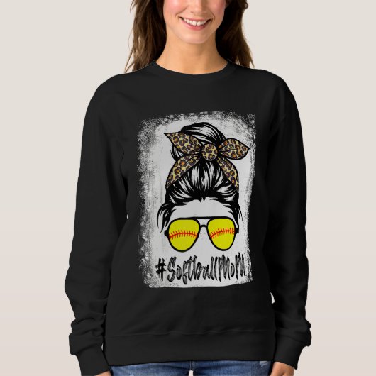 Sweatshirt Vie De Softball Bleu Avec Leopard Et Bun Messager (Devant)
