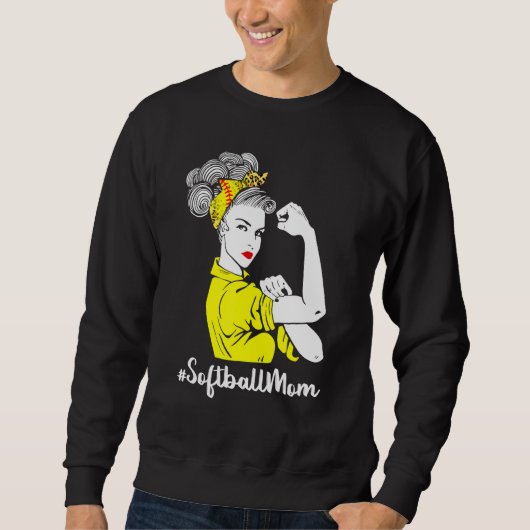 Sweatshirt Vie Mère De Softball Bleu Avec Leopard Et Messager (Devant)