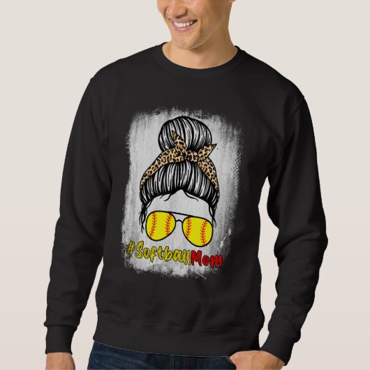Sweatshirt Vie Mère De Softball Bleu Avec Leopard Et Messager (Devant)