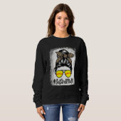 Sweatshirt Vie Mère De Softball Bleu Avec Leopard Et Messager (Devant entier)