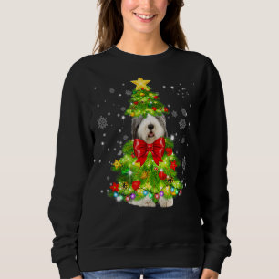 Sweatshirt Vieux anglais Sheepdog Christmas Tree Light Chien 
