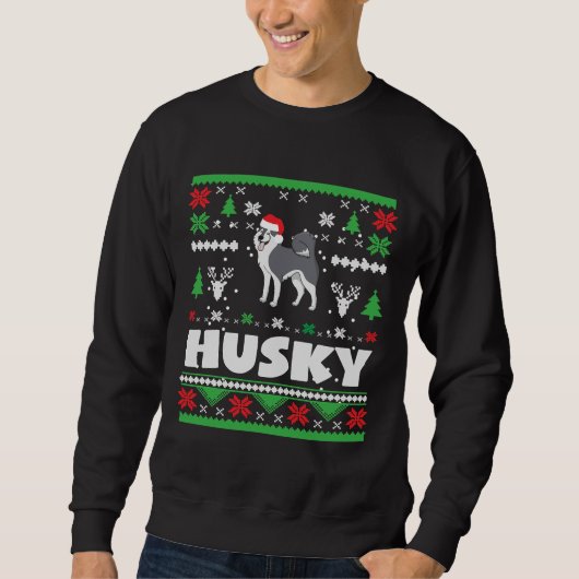 Sweatshirt Vilain Noël Sibérien Husky Xmas Vêtement Drôle (Devant)